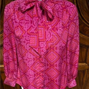 Vintage Fuchsia and Orange bow Patterned Blouse 1970’s 80’s